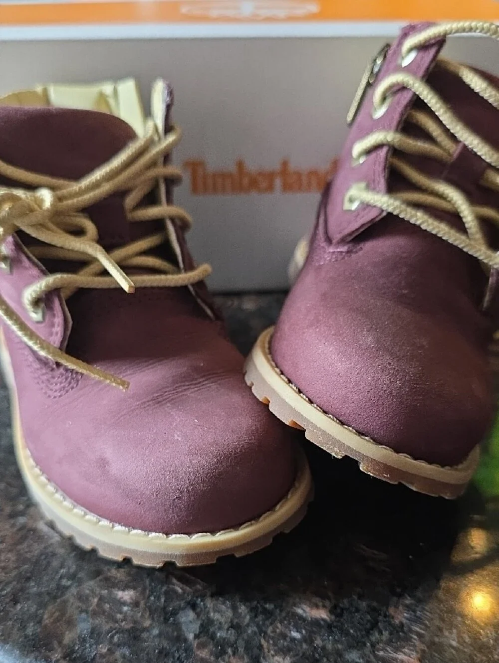 Timberland Kids Plum Nubuck Lace-Up Boots with Cream Accents